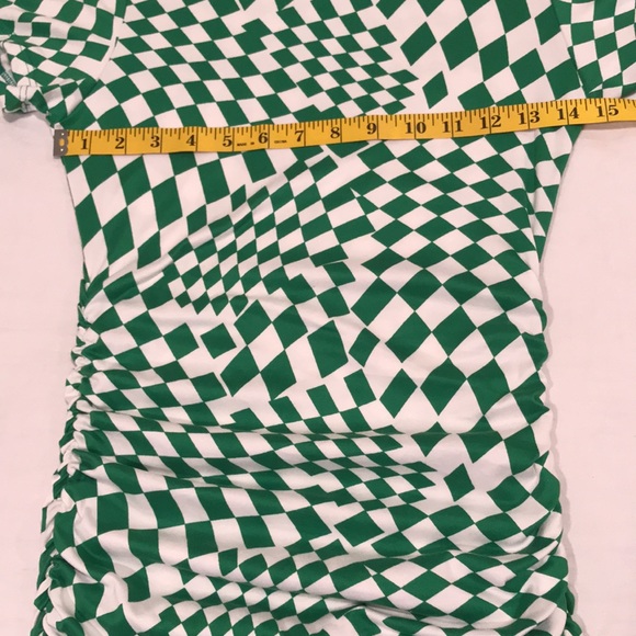 Dressed In LALA “Vibe Check Checkered Dress” Ruched Green White S - Picture 13 of 14